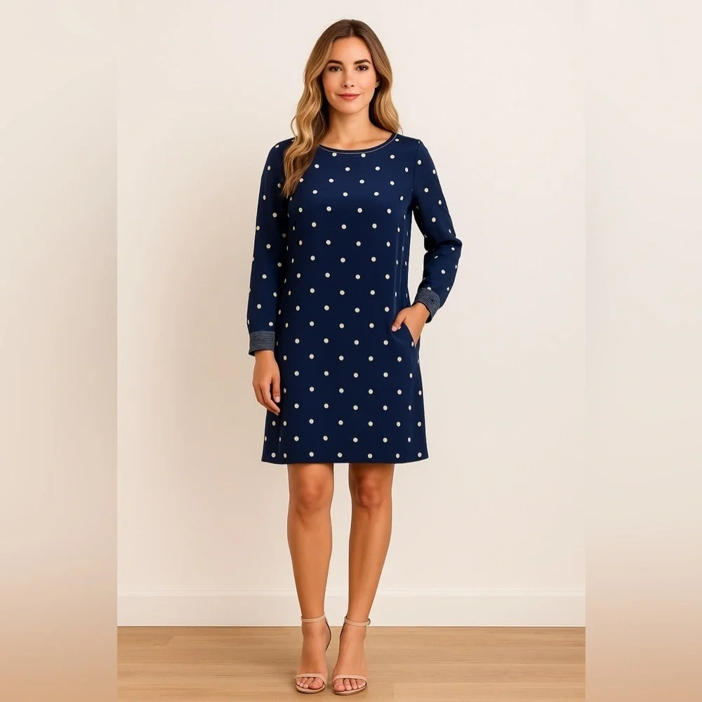 j crew polka dot silk dress J.Crew Silk Dress Size 2 Long Sleeve Polka Dot